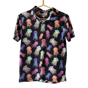 Chubbies Jellyfish Print Performance Polo Shirt Black Neon Youth Medium NEW